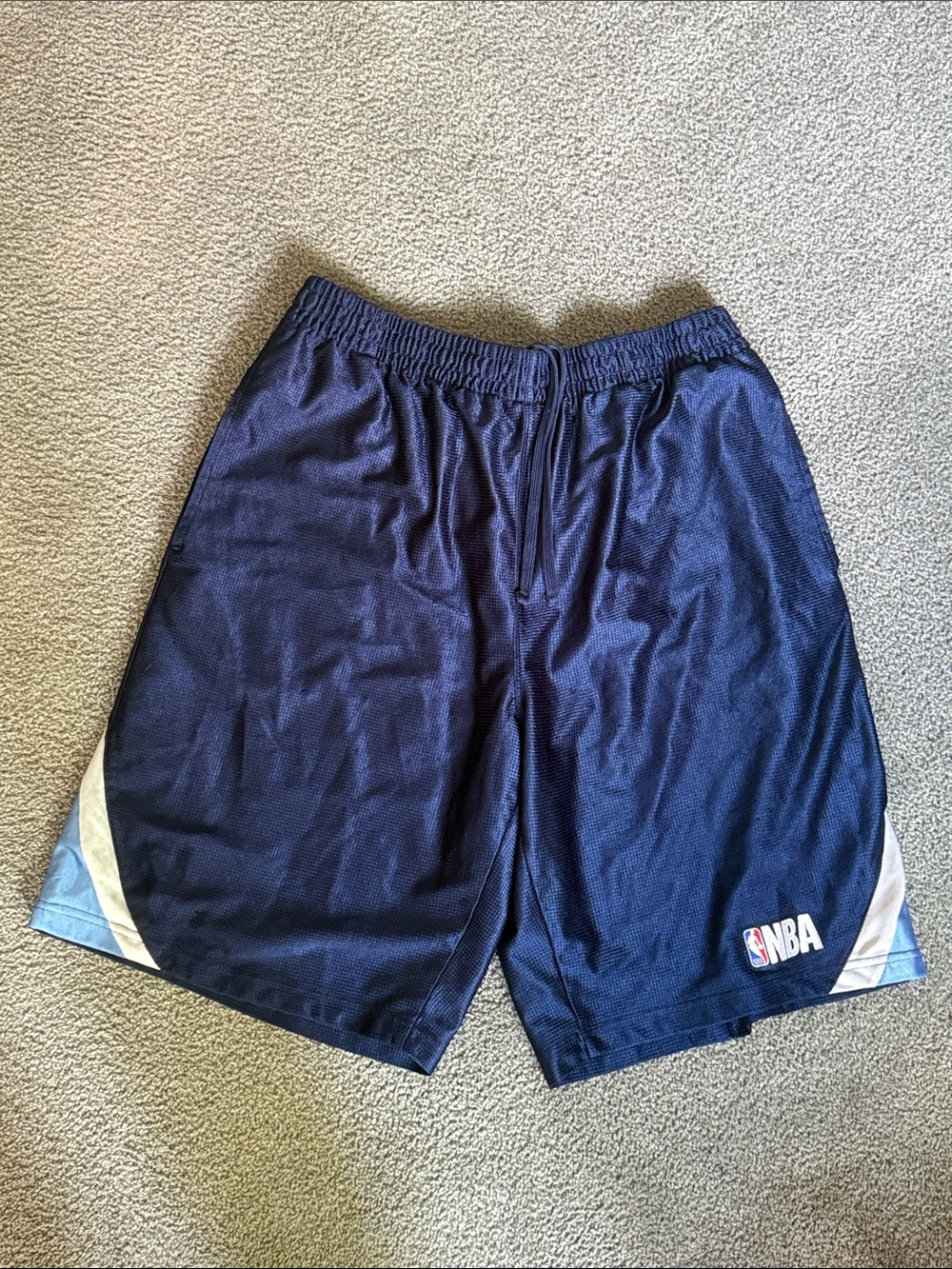 NBA Men's Dark Navy Athletic Basketball Shorts with White/Silver Accent. Size XL